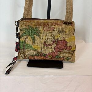 Buddha’s Cup Burlap Coffee Sack Crossbody Bag Hawaiian Boho Upcycled
